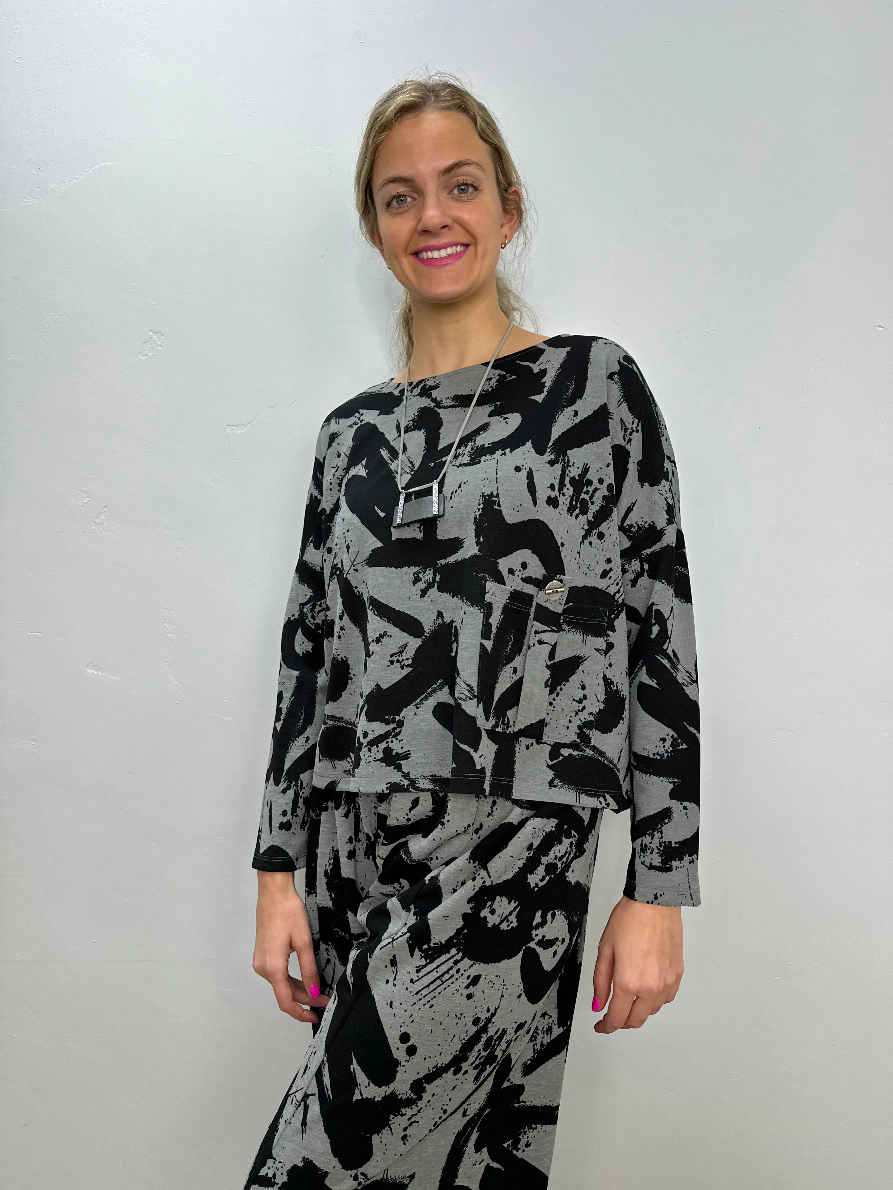 Addison Printed Slate Long Sleeve Top