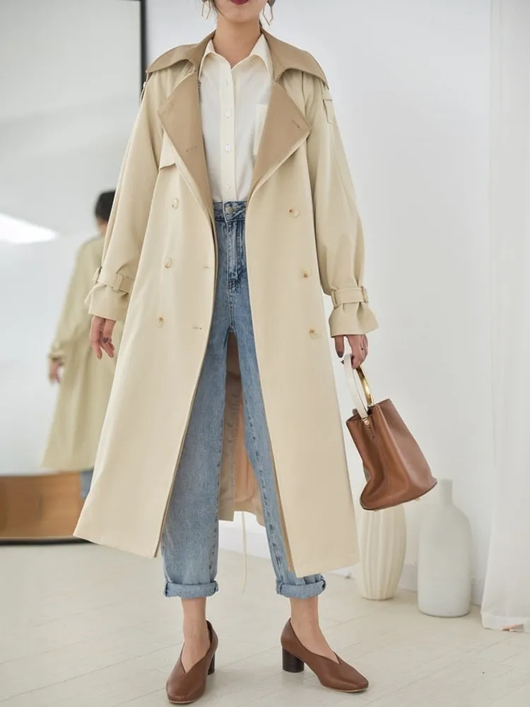 Autumn Fashion Long Length Double Lapel Collar Sashe Women's Trench Coat High End England Style Clothes