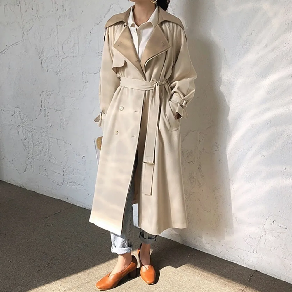 Autumn Fashion Long Length Double Lapel Collar Sashe Women's Trench Coat High End England Style Clothes