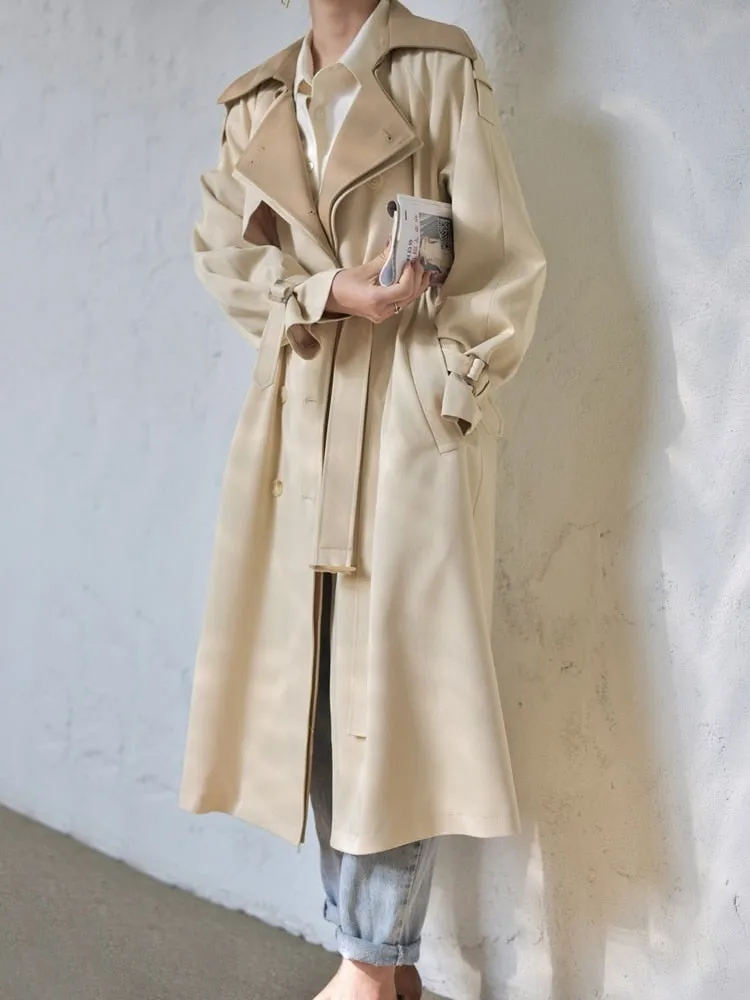 Autumn Fashion Long Length Double Lapel Collar Sashe Women's Trench Coat High End England Style Clothes