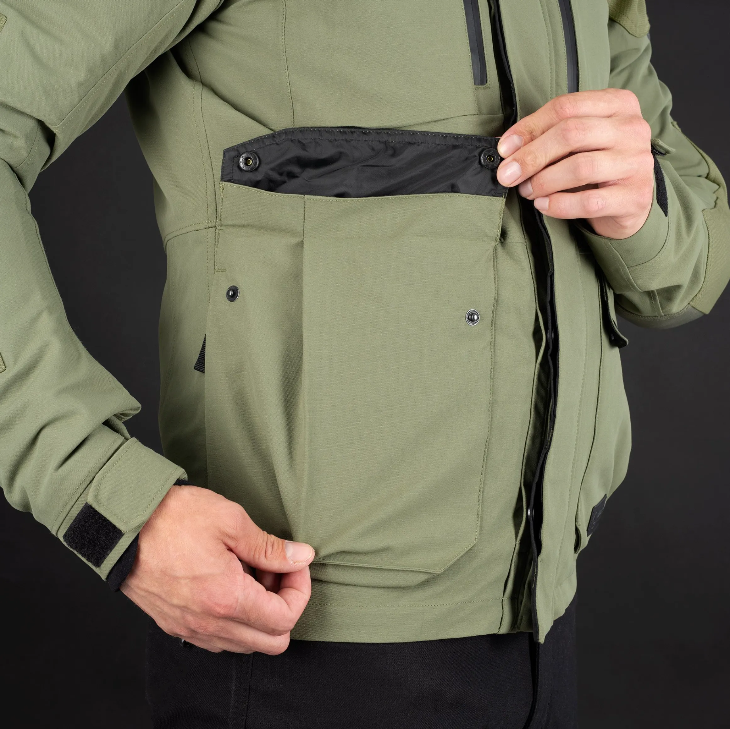 Barkston Waterproof Khaki Biker Jacket with Elbow & Shoulder armour by Oxford products