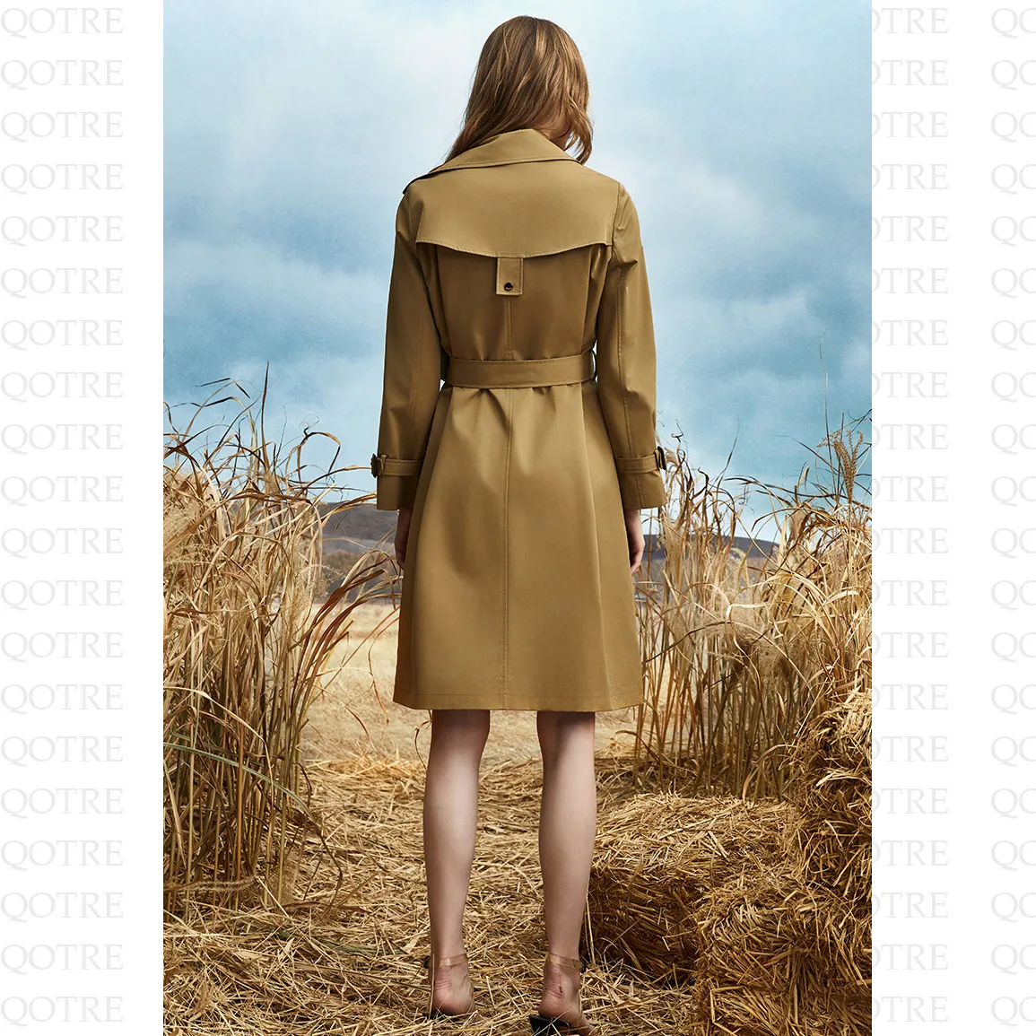 Belted Thigh-Length Trench Coat