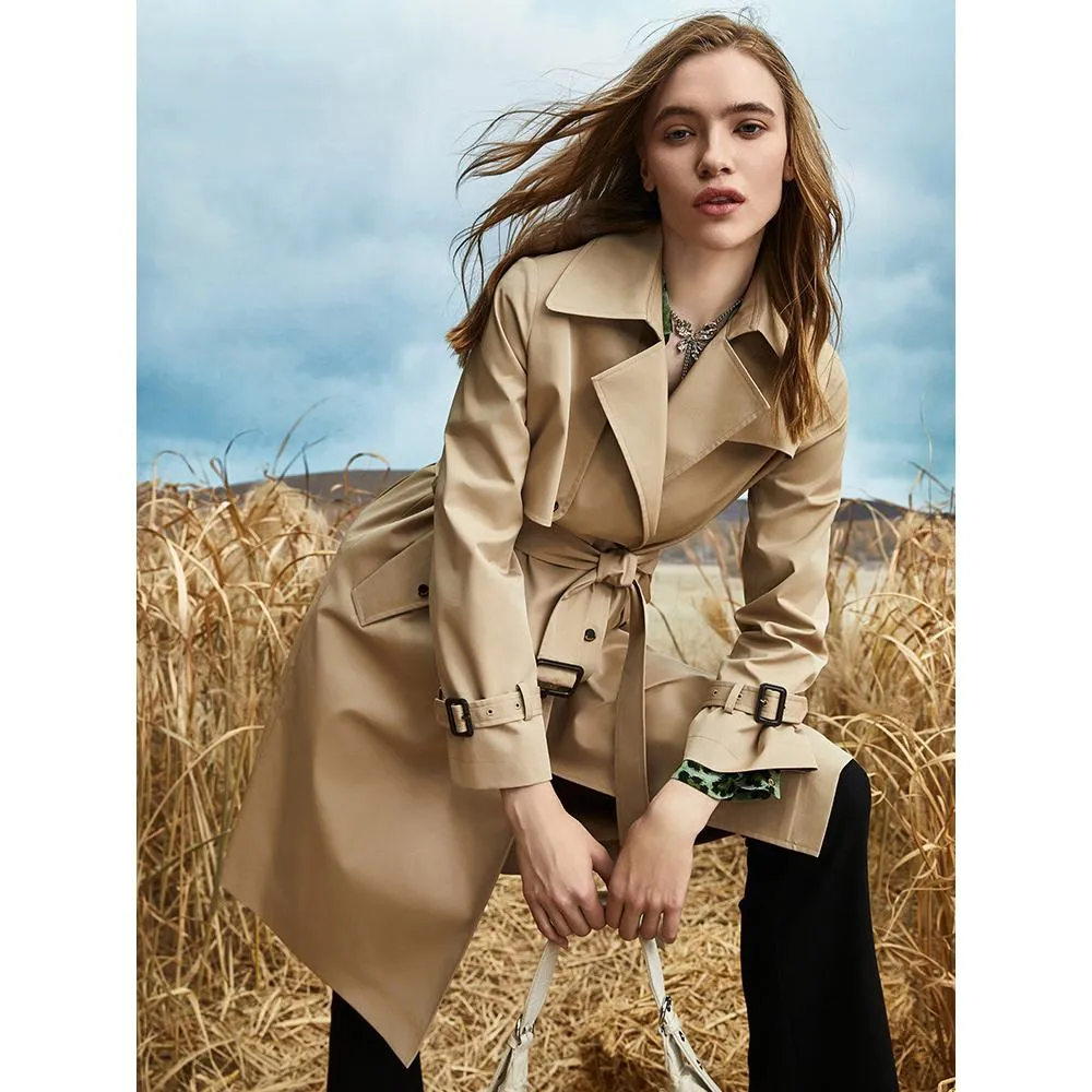 Belted Thigh-Length Trench Coat