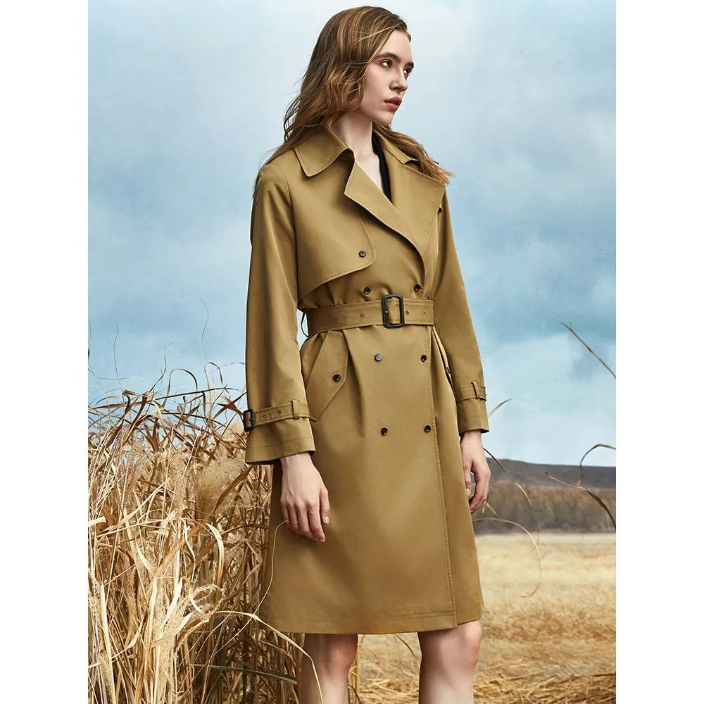 Belted Thigh-Length Trench Coat