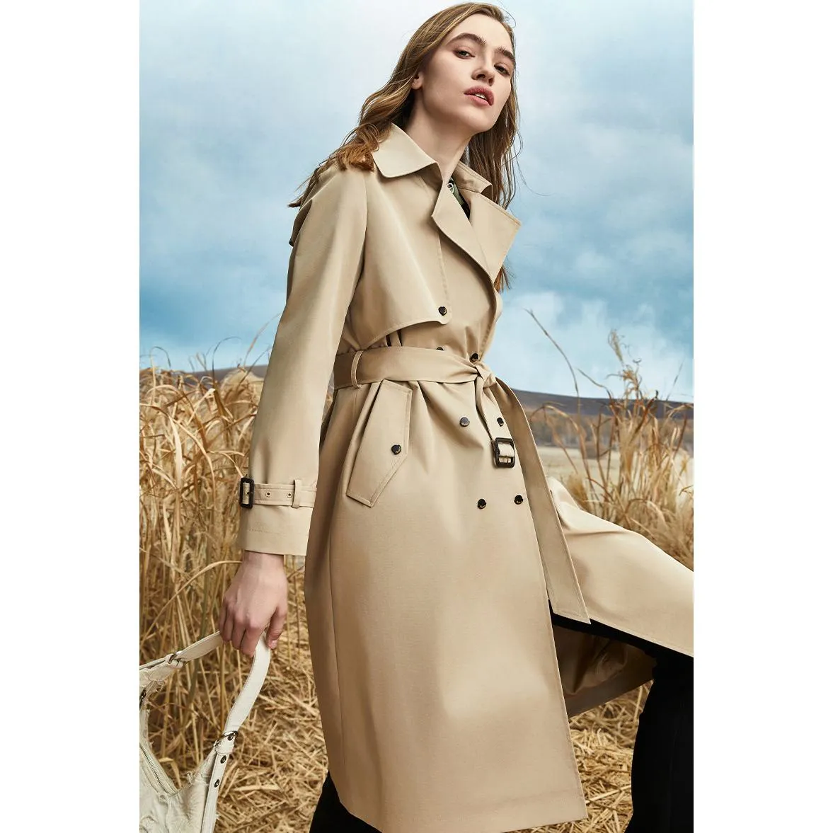 Belted Thigh-Length Trench Coat