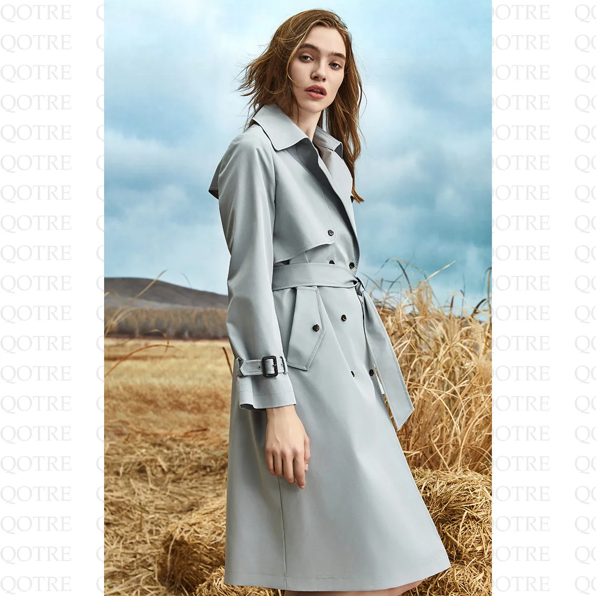 Belted Thigh-Length Trench Coat