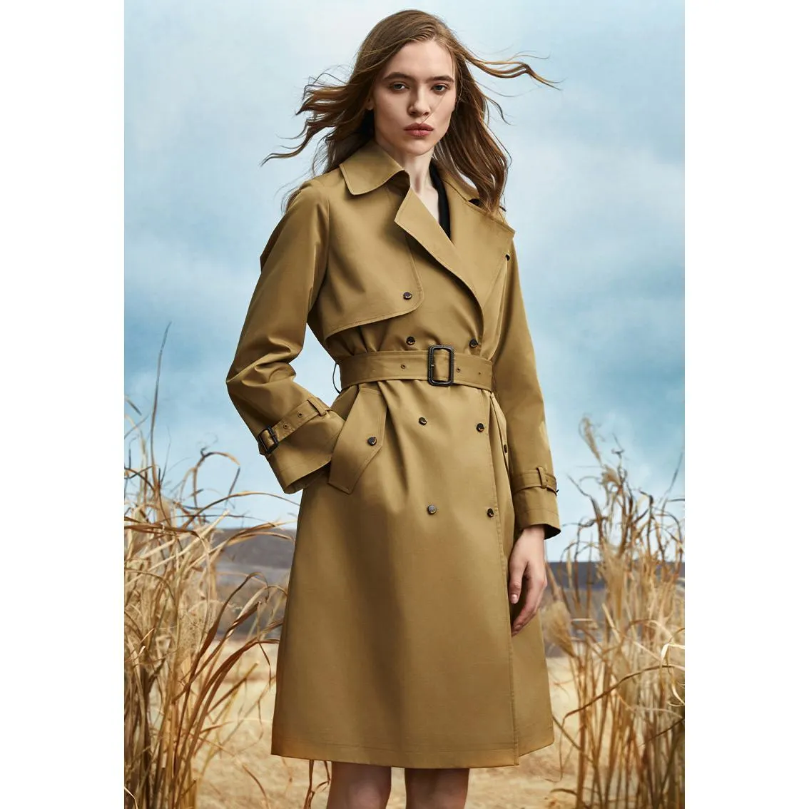 Belted Thigh-Length Trench Coat