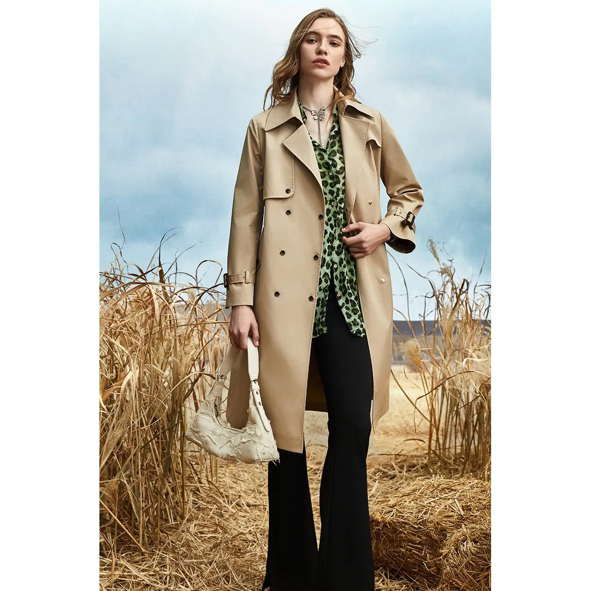 Belted Thigh-Length Trench Coat