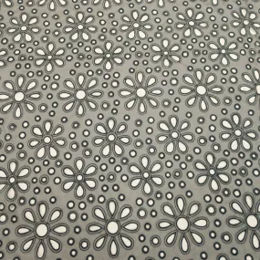 Black Floral and Circles Embroidered Organza Fabric