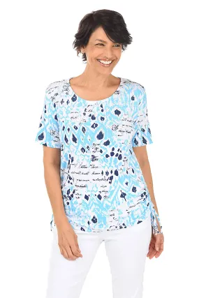 Blue Studded Calligraphy Side Shirred Top