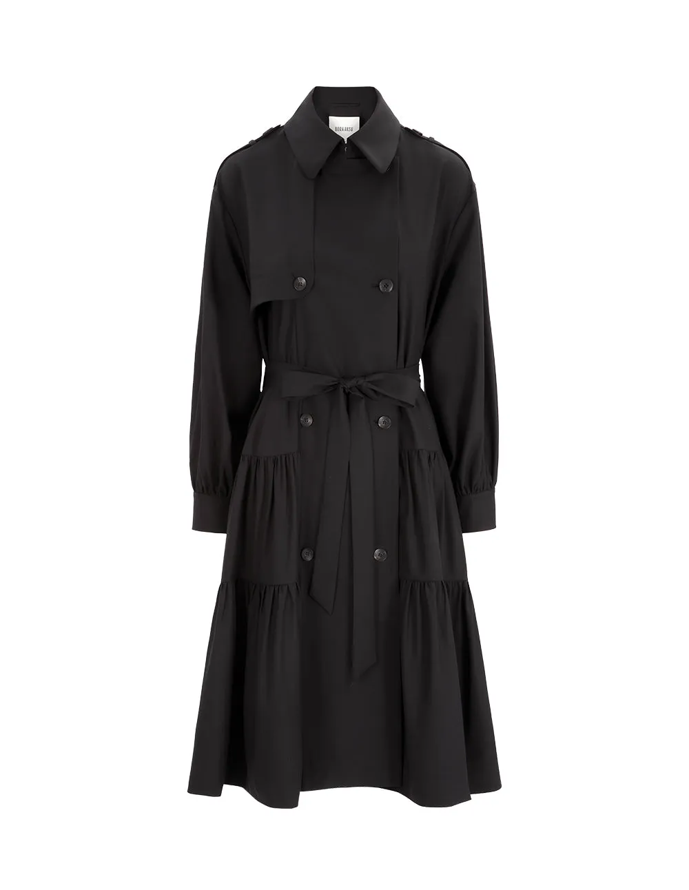 BORA AKSU Lapel Tie Tiered Skirt Trench Windbreaker