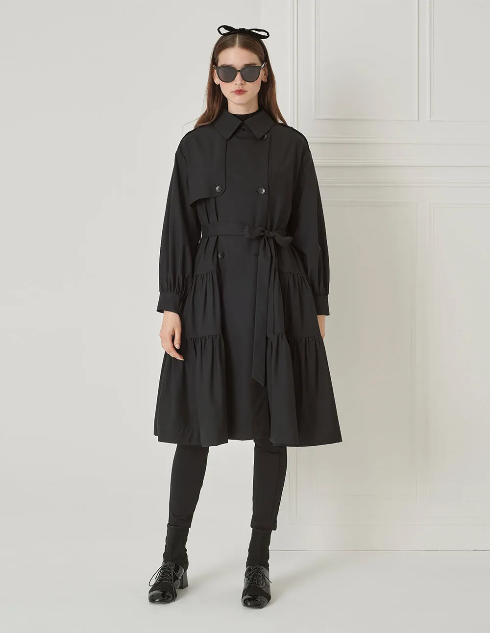 BORA AKSU Lapel Tie Tiered Skirt Trench Windbreaker