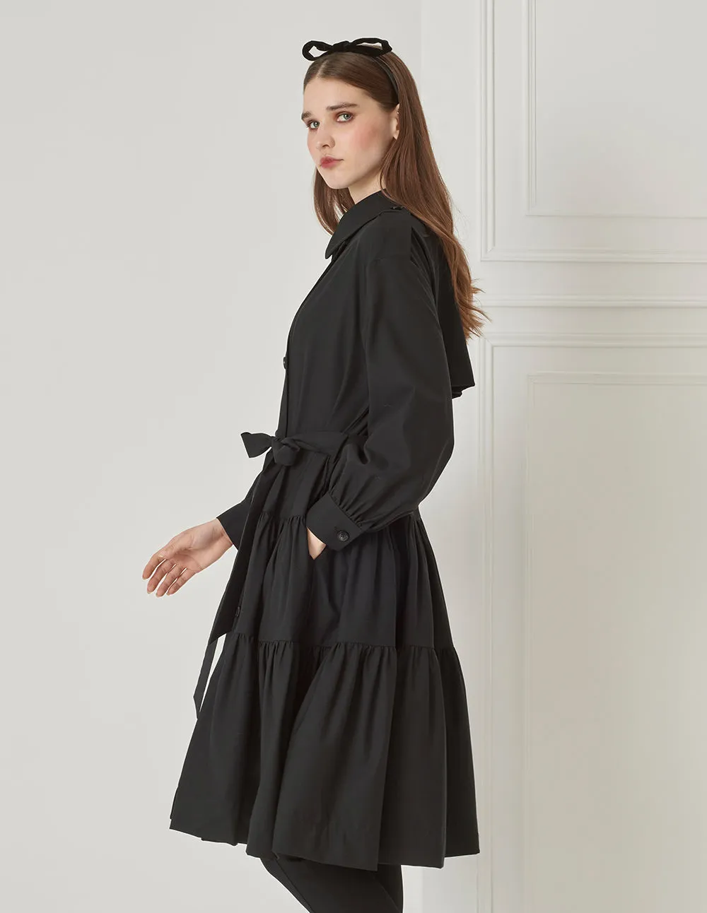 BORA AKSU Lapel Tie Tiered Skirt Trench Windbreaker