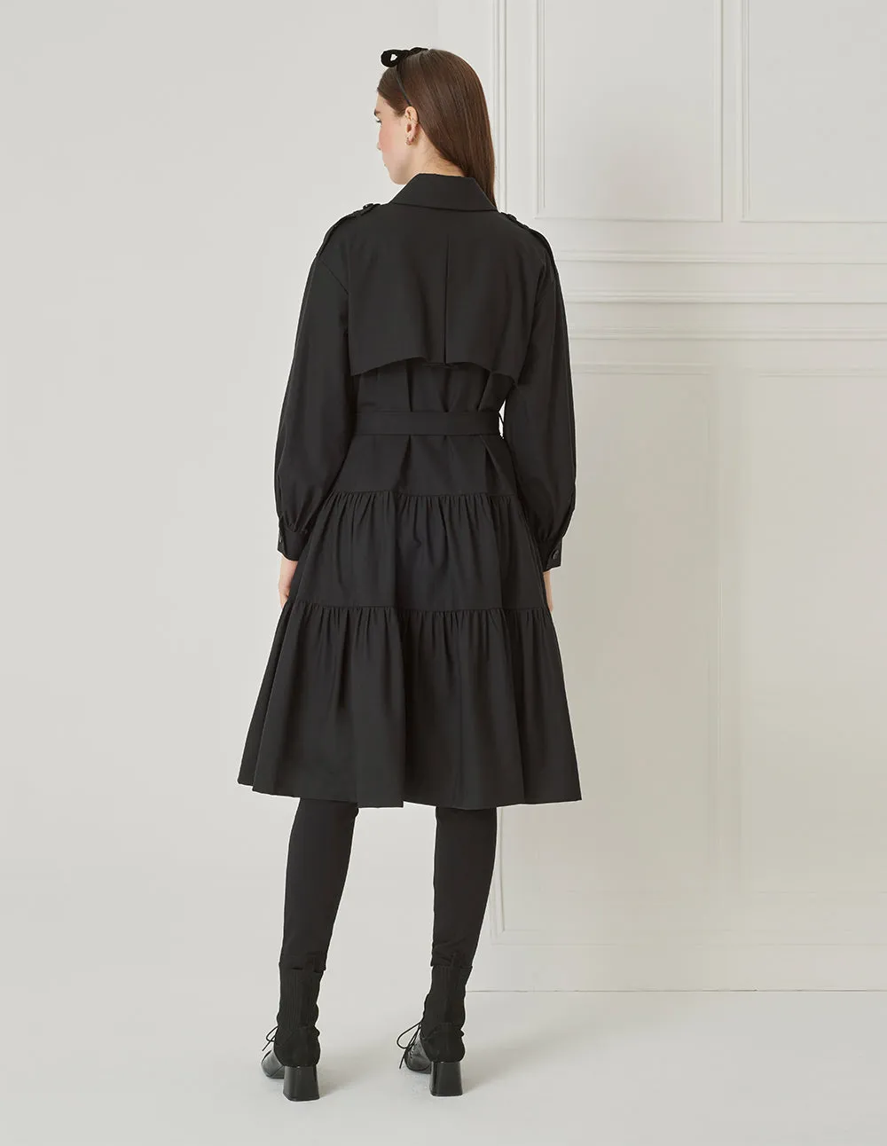 BORA AKSU Lapel Tie Tiered Skirt Trench Windbreaker