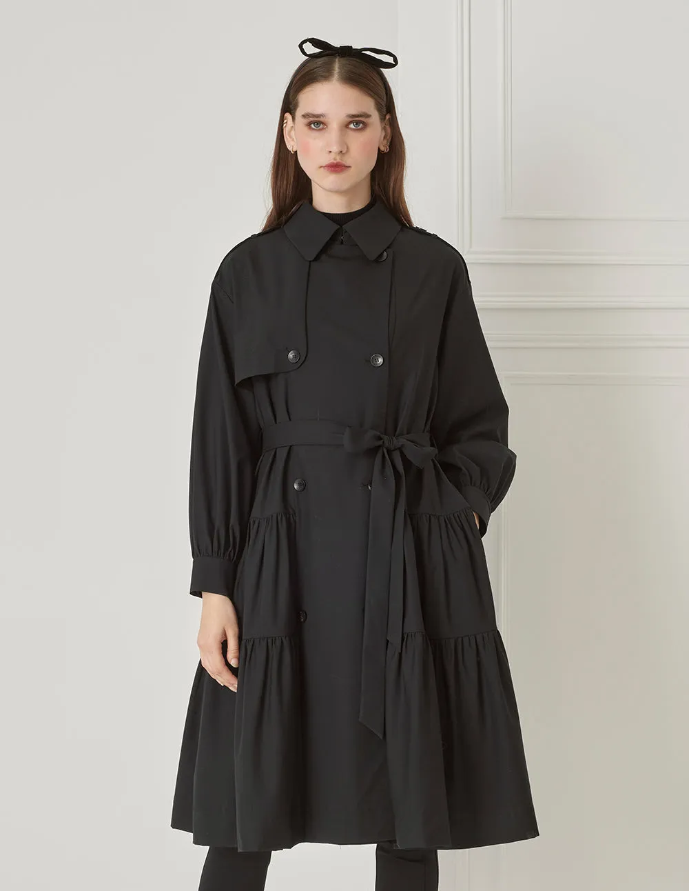 BORA AKSU Lapel Tie Tiered Skirt Trench Windbreaker