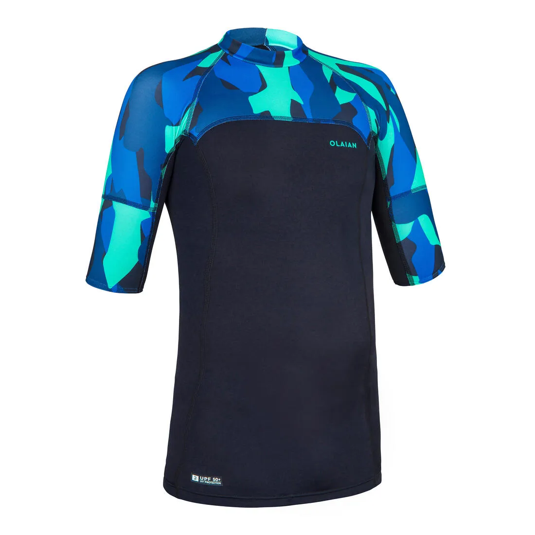 Boys’ short-sleeved sun top - navy blue and petrol