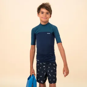 Boys’ short-sleeved sun top - navy blue and petrol