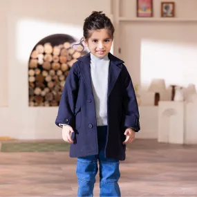 Boys Wool Trench Coat-Navy Blue