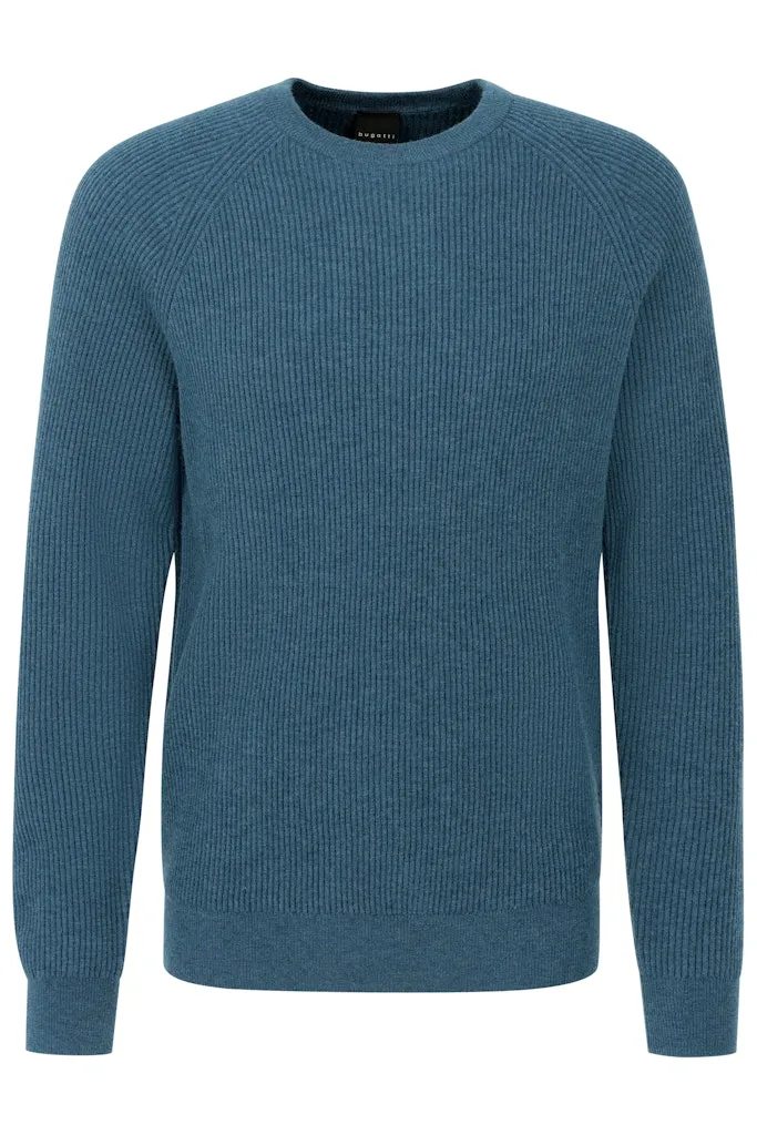 Bugatti - Crew-Neck Lambswool Sweater, Teal