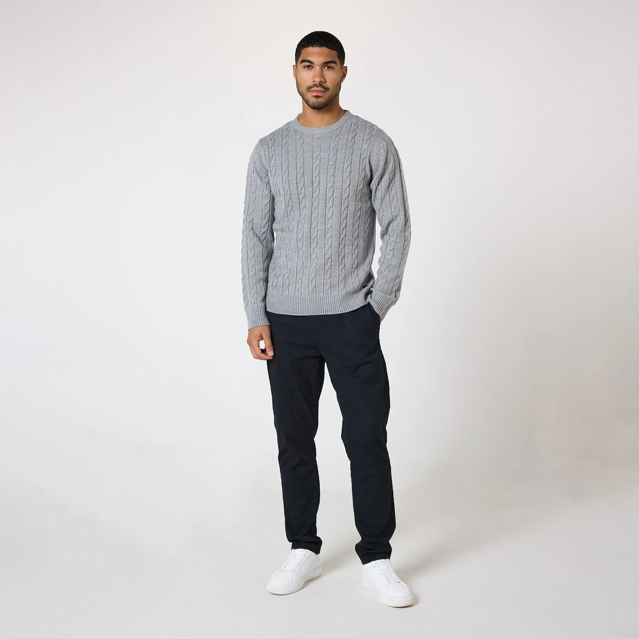 Cable Knit Crewneck | Grey Marl