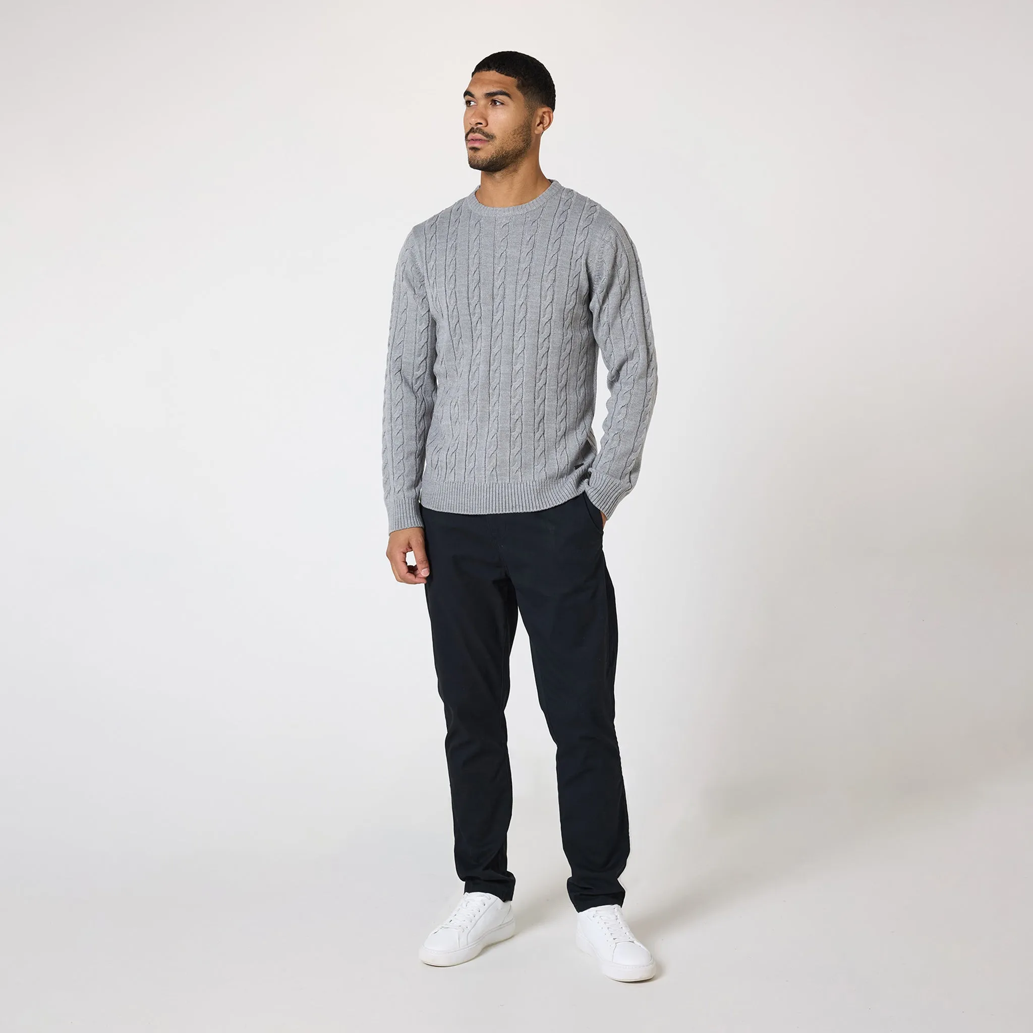 Cable Knit Crewneck | Grey Marl