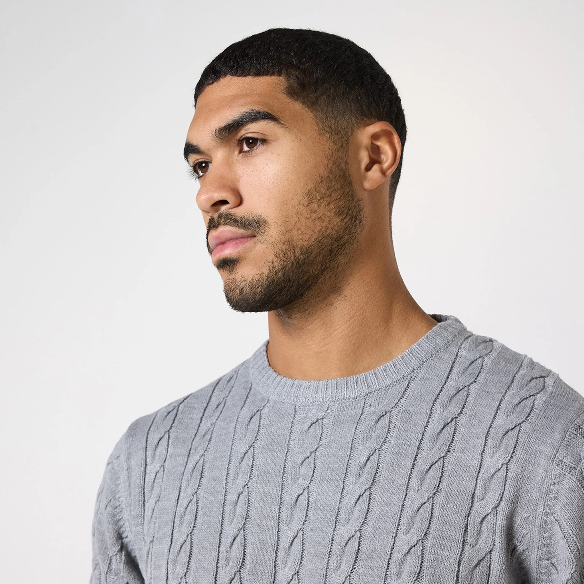 Cable Knit Crewneck | Grey Marl