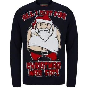 Christmas Fat Santa Motif Mens Christmas Jumper - Ink