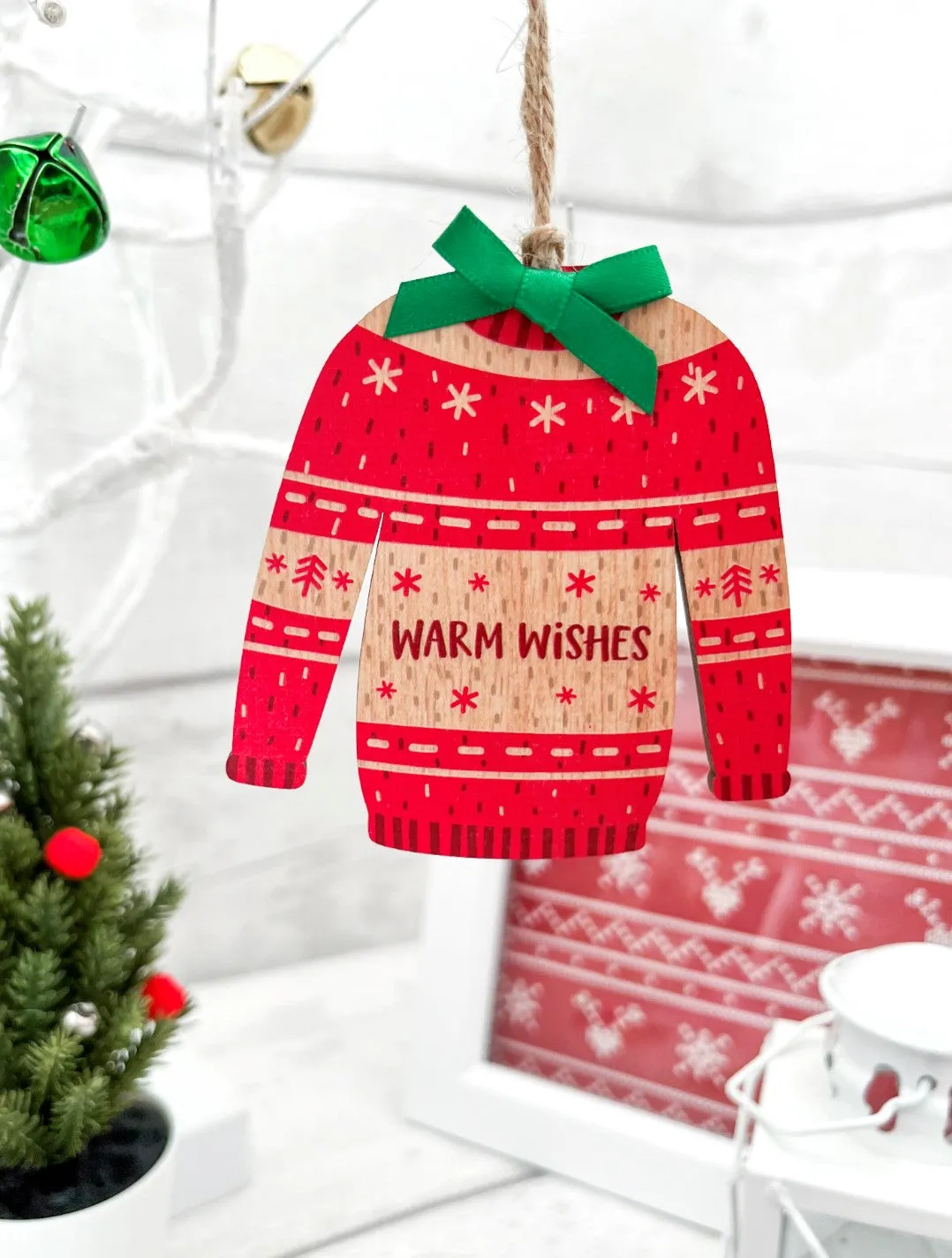 Christmas Jumper Tree Decoration ‘Warm Wishes’