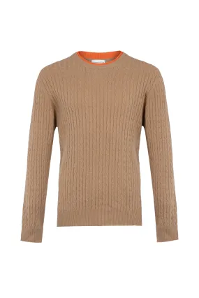 Contrast Trim Unisex Cable Cashmere Sweater