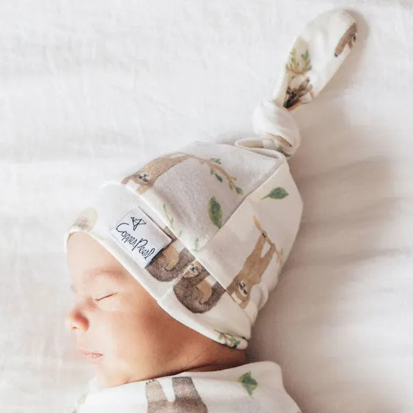 Copper Pearl Newborn Top Knot Hat - Noah