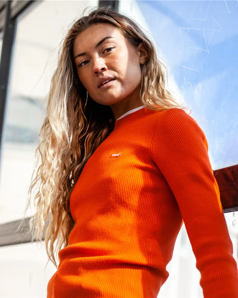 Crewneck Rib Jumper in Orange