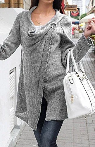 Cupshe Fashion Women's Asymmetric Hem Split Wrap Sweater Poncho Coat (XL, Grey)