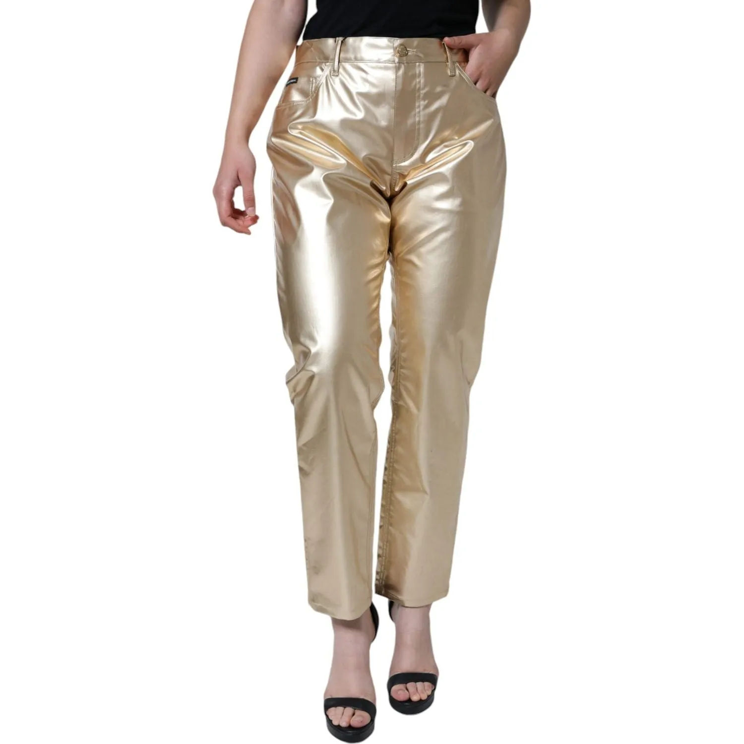 Dolce & Gabbana Metallic Gold Polyester Tapered Pants