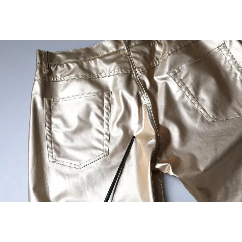 Dolce & Gabbana Metallic Gold Polyester Tapered Pants