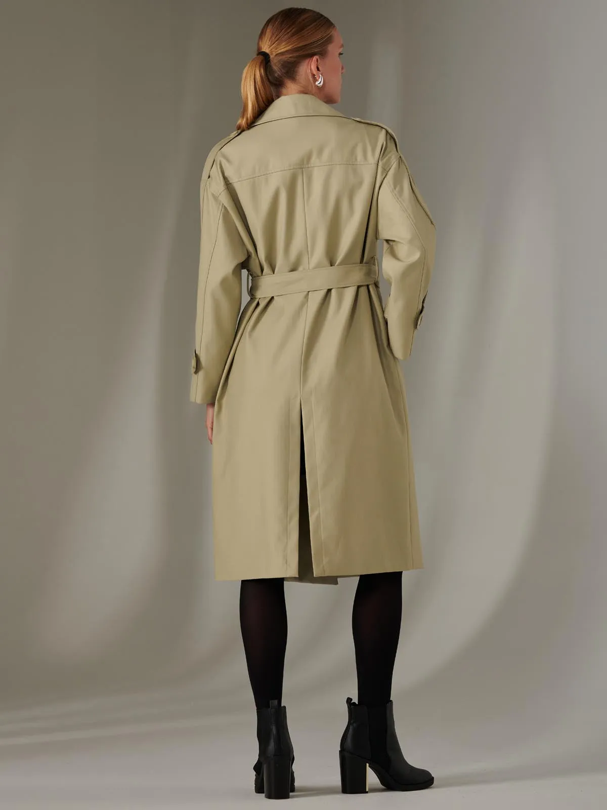 Double Breasted Trench Coat, Stone