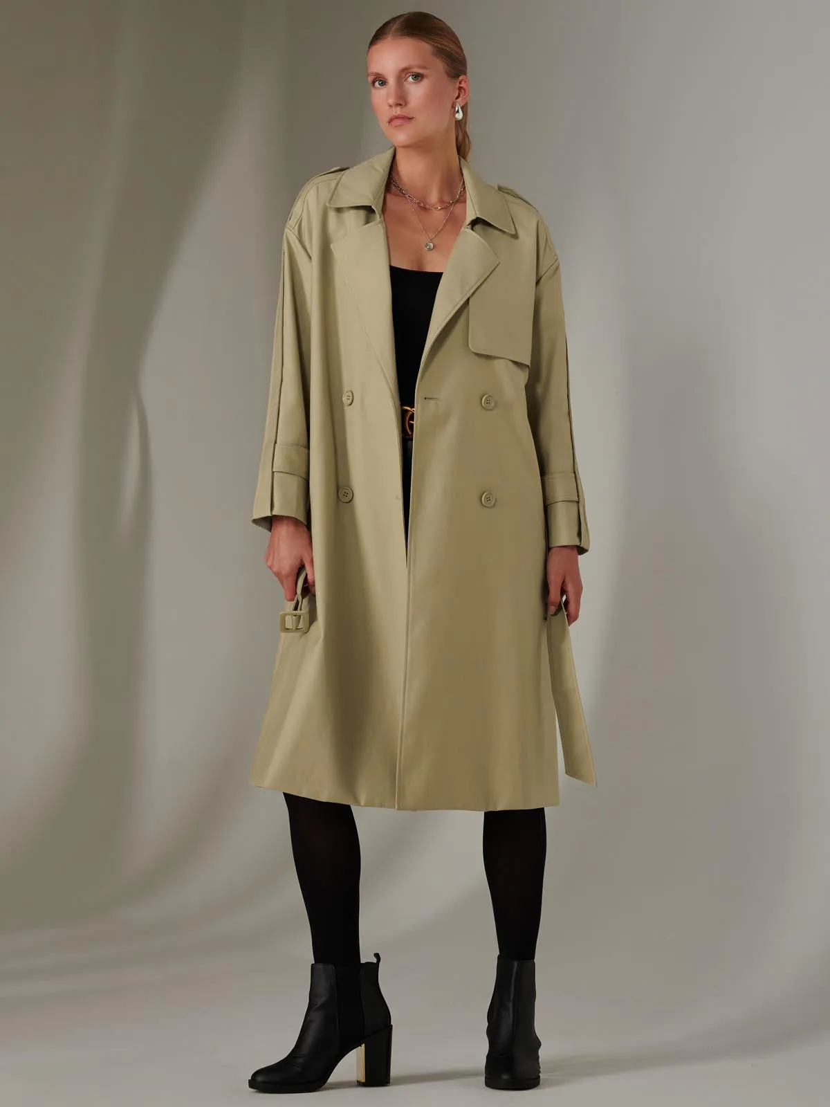 Double Breasted Trench Coat, Stone