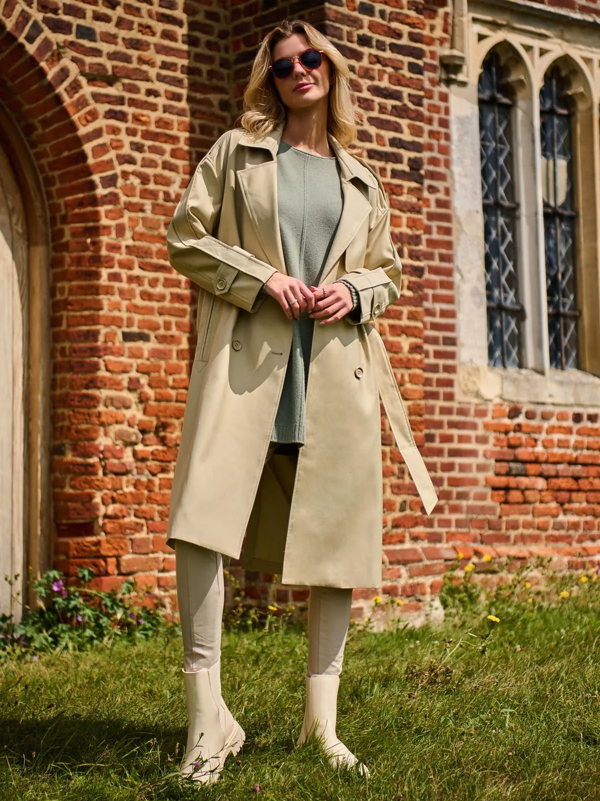 Double Breasted Trench Coat, Stone