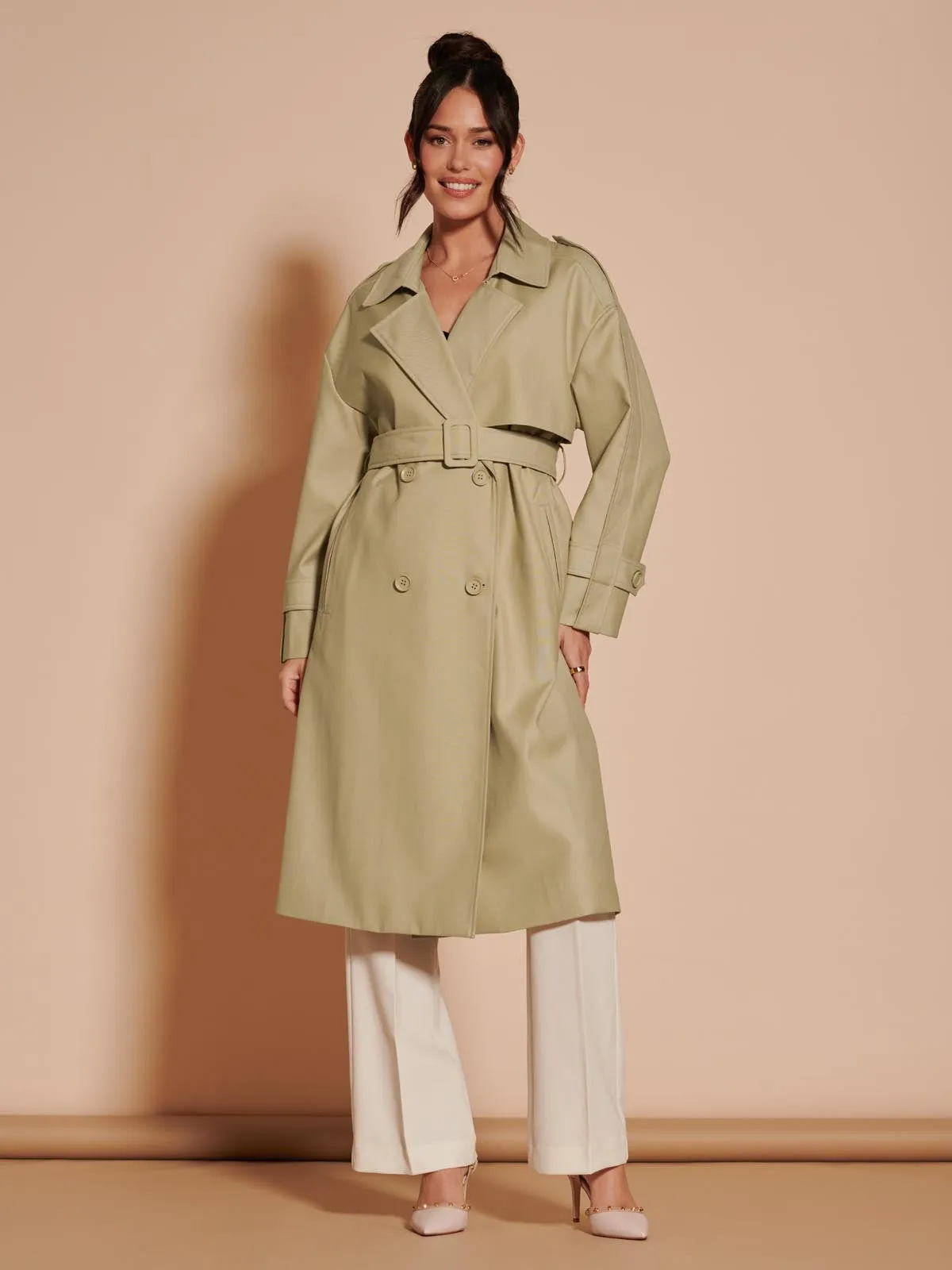 Double Breasted Trench Coat, Stone