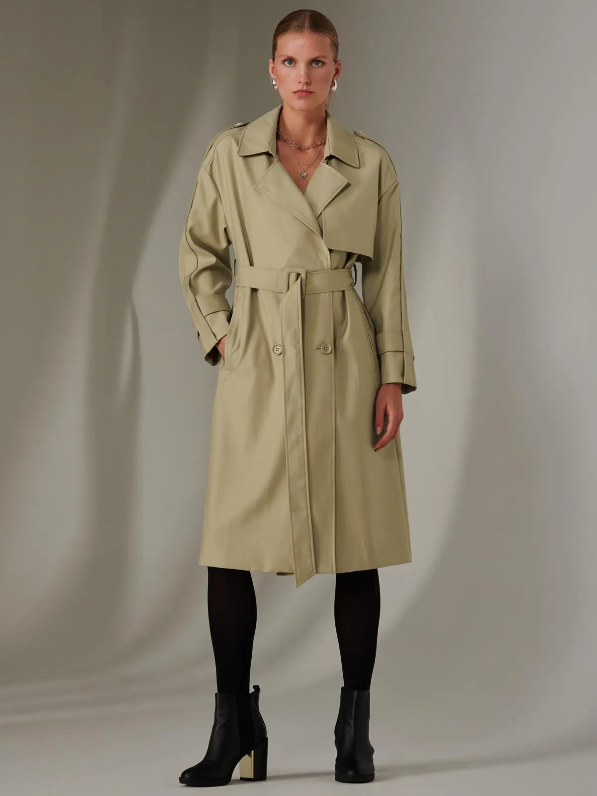 Double Breasted Trench Coat, Stone