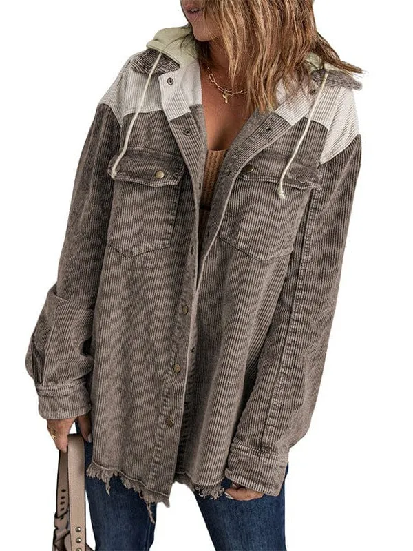 Double Pocket Button Hooded Boyfriend Coat