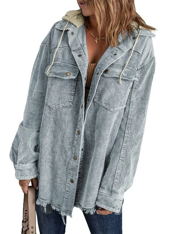 Double Pocket Button Hooded Boyfriend Coat