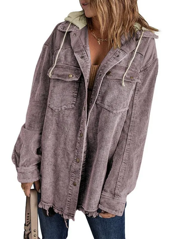 Double Pocket Button Hooded Boyfriend Coat