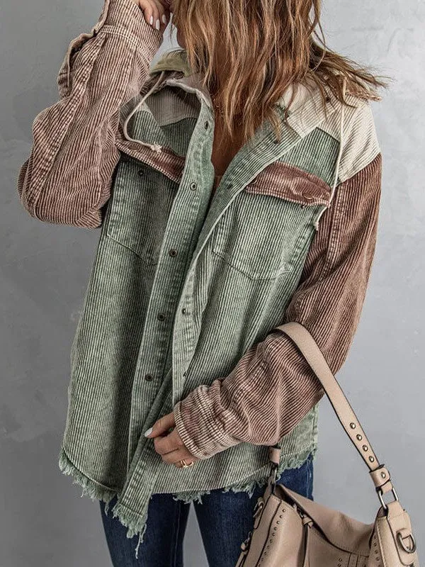 Double Pocket Button Hooded Boyfriend Coat