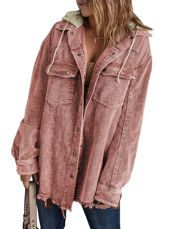 Double Pocket Button Hooded Boyfriend Coat