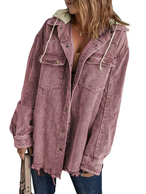 Double Pocket Button Hooded Boyfriend Coat