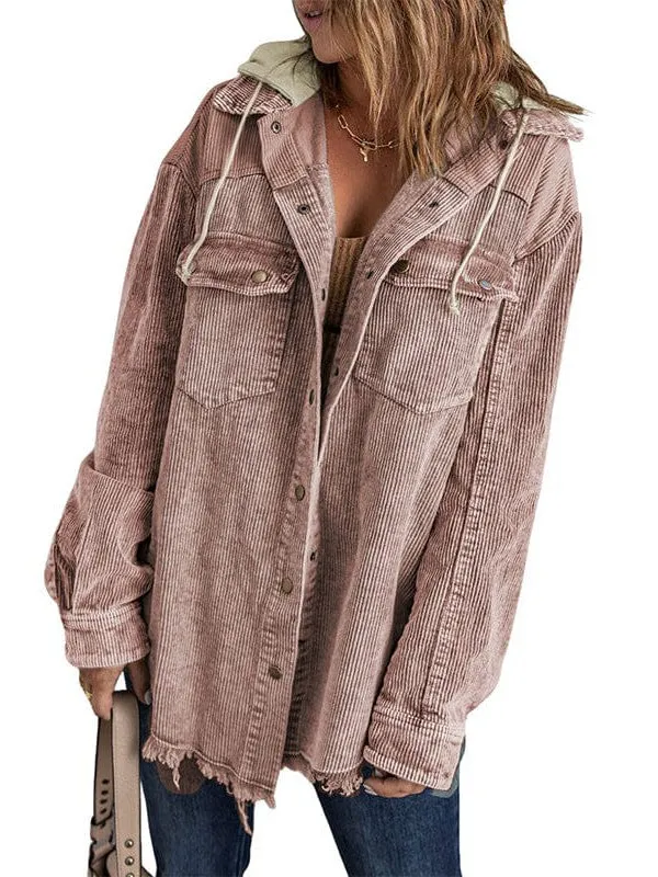 Double Pocket Button Hooded Boyfriend Coat