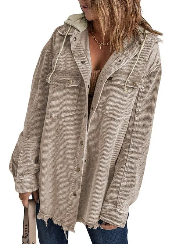 Double Pocket Button Hooded Boyfriend Coat