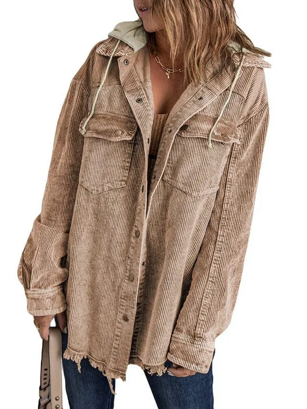 Double Pocket Button Hooded Boyfriend Coat