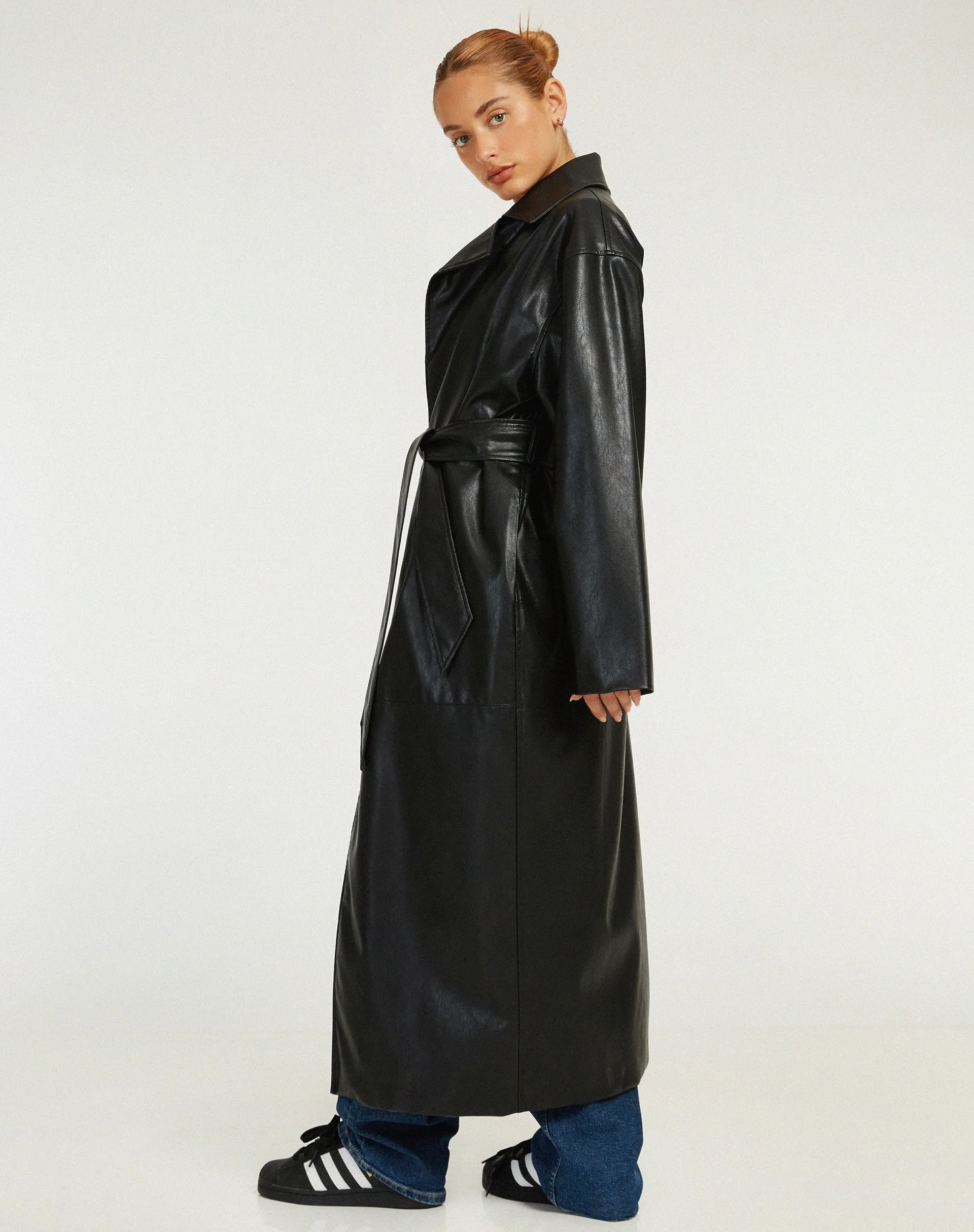 Ejo Trench Coat in PU Black