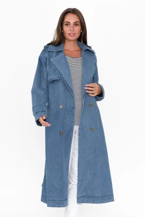 Elsie Mid Blue Denim Trench Coat